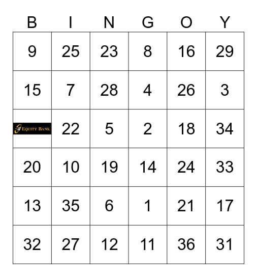 EQUITY BANK Bingo Card