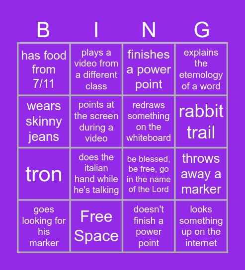 Fenton Bingo Card