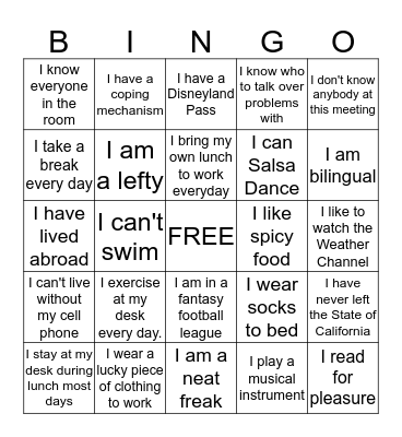 Rossier Park School Bingo Card