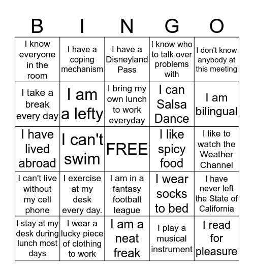 Rossier Park School Bingo Card