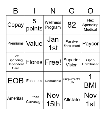 Open Enrollment Bingo Card