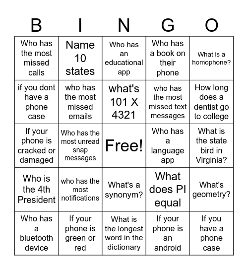Untitled Bingo Card