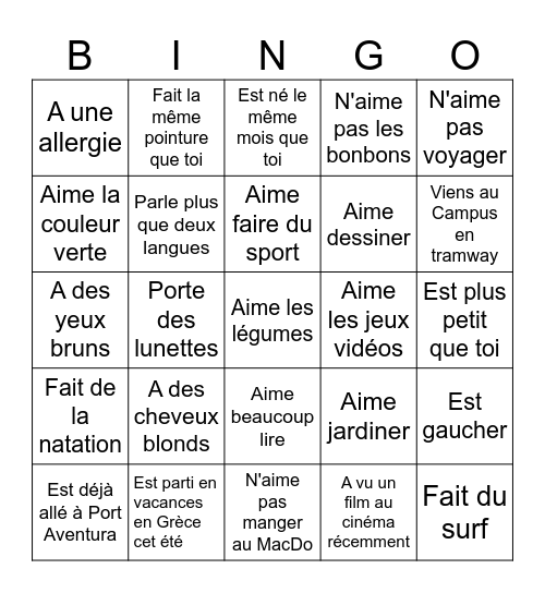 Bingo Brise-Glace Trouves quelqu'un qui ... Bingo Card