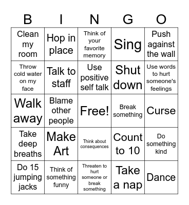 Coping Skills Bingo Card