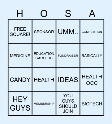 WELCOME HOSA BINGO Card