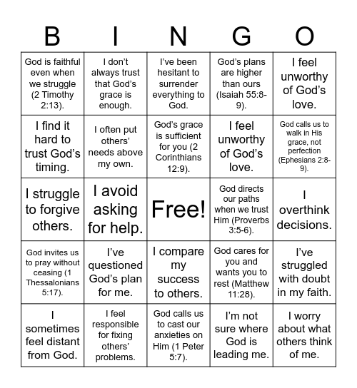 Surrender & Trust Bingo Card