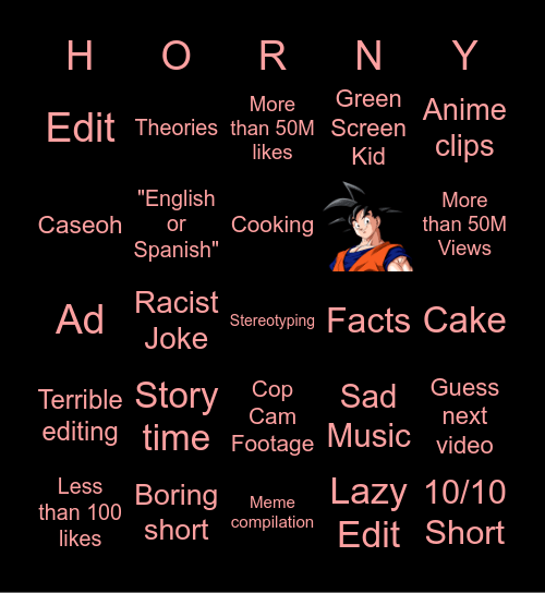 MY YOUTUBE SHORTS BINGO Card