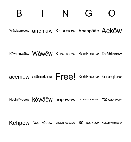 AI Verbs Bingo Card