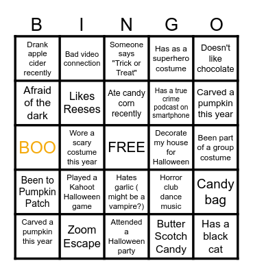 Office Halloween Bingo Card