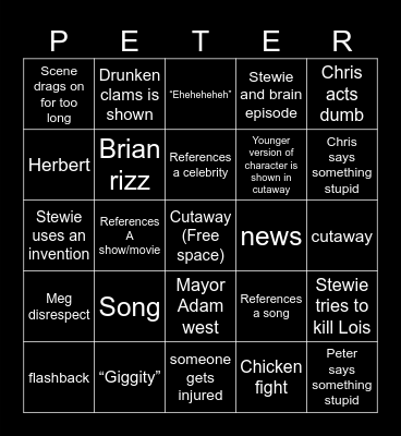 Family guy Bingo Card