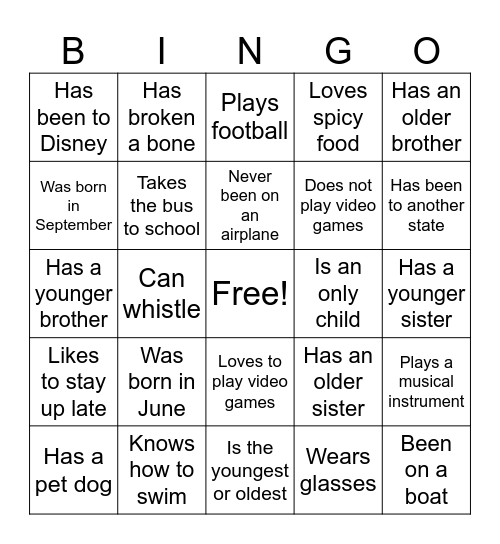 People Bingo Card