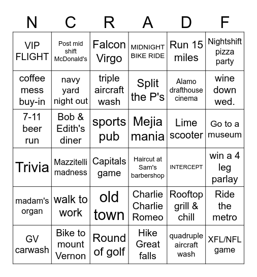NCR Bingo Card