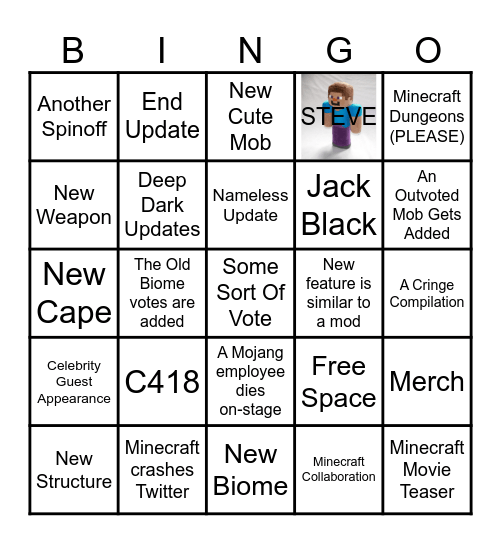 The Minecraft Live bingo Card