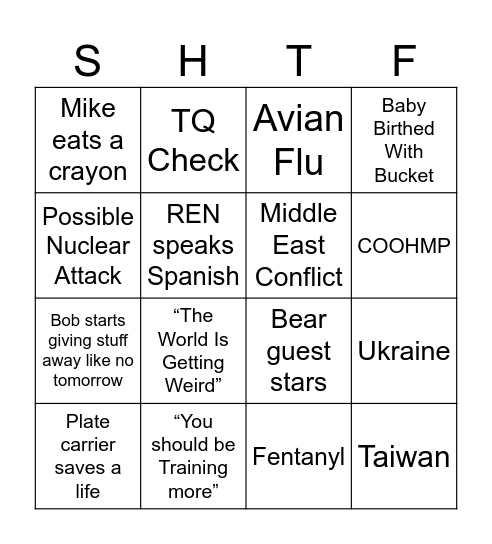 Refuge Report Bingo Card