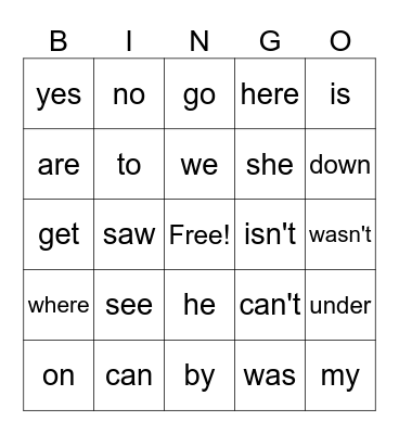 Beg SIPPS Heart Words Bingo Card