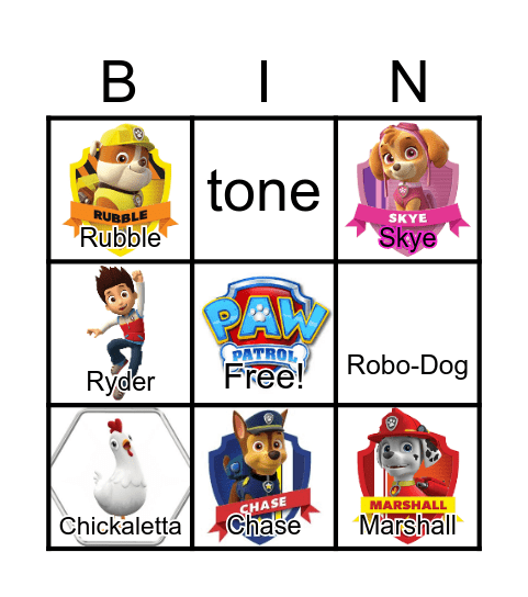 PAW PATROL Bingo Card