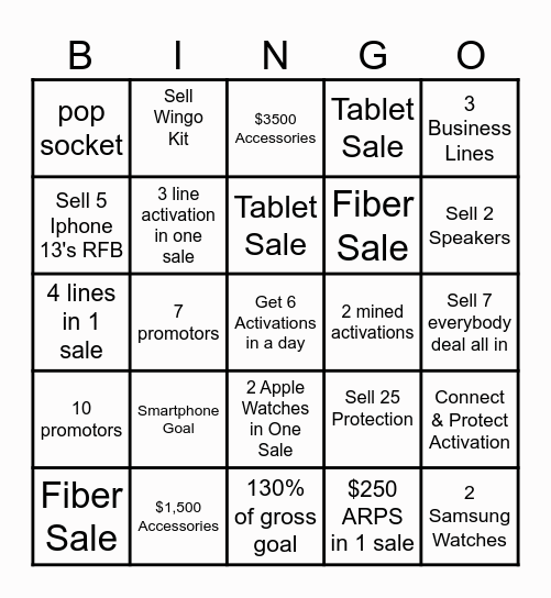 Selling Bingo Card