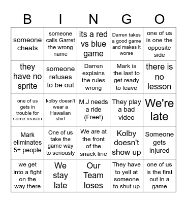 Youth Group Bingo Card