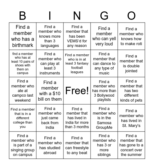 SAMOSA BINGO Card