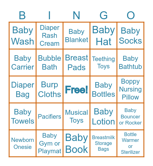 Baby Gift BINGO Card