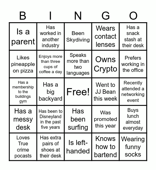 Get to know your co-workers! Bingo Card