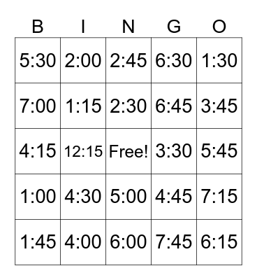 Telling time in Spanish Bingo Card