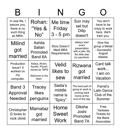 Sandeep M Offsite Bingo Card