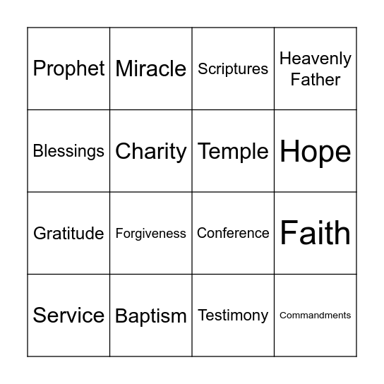 General Conference Bingo Card