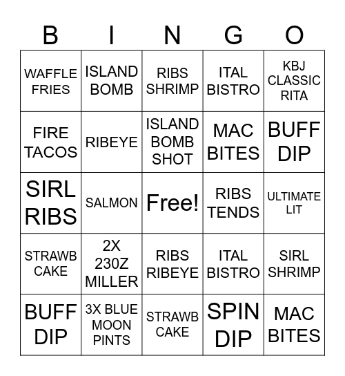 MONDAY Bingo Card