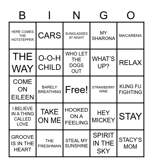 Summit Events One Hit Wonders Music Bingo Card