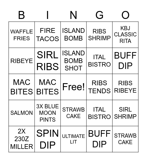 MONDAY Bingo Card