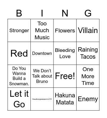 Music Bingo Card