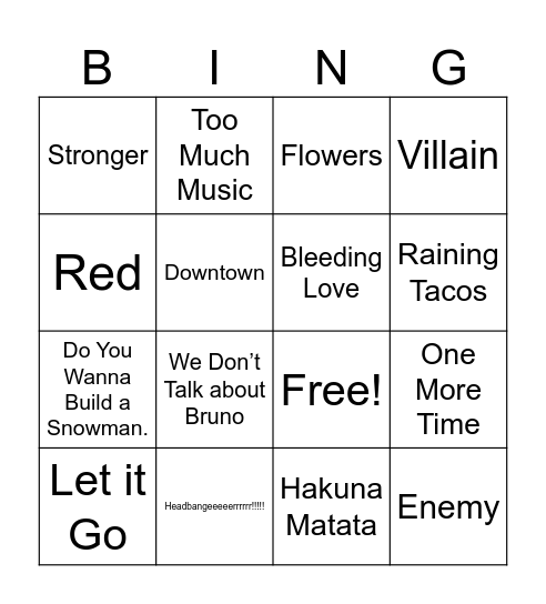 Music Bingo Card