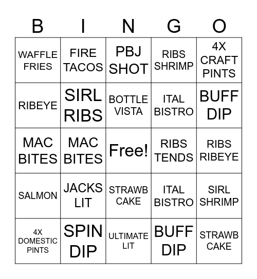 TUESDAY Bingo Card