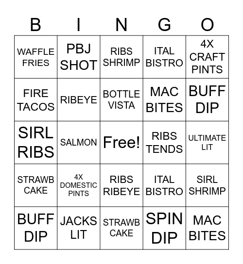 TUESDAY Bingo Card