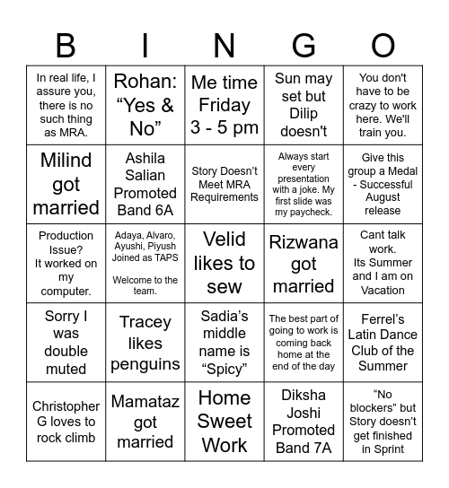 Q3 Team Updates and Relatable Daily fun Bingo Card