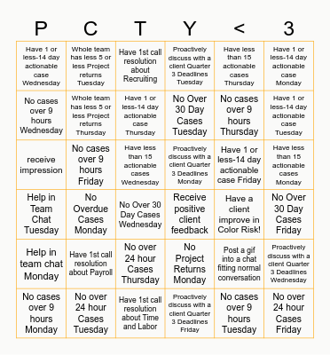Week of September 23-27 Bingo Card