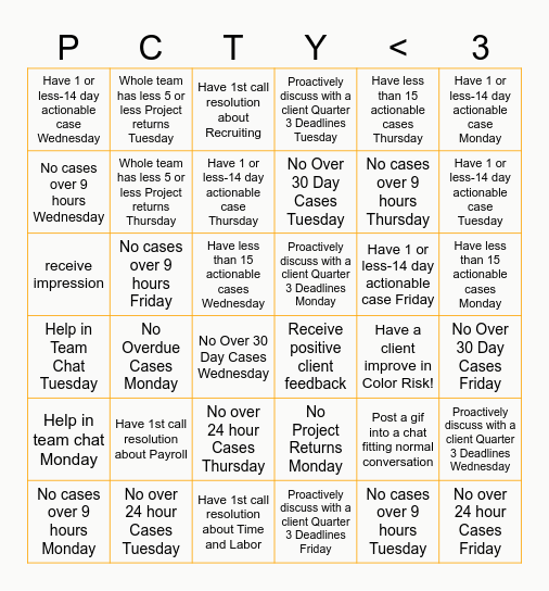 Week of September 23-27 Bingo Card