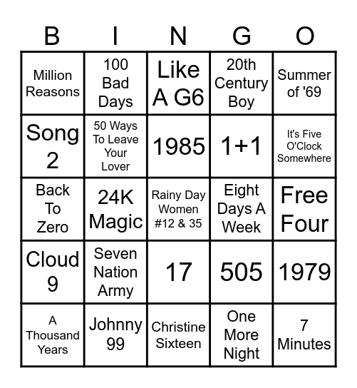 Numbers Bingo Card