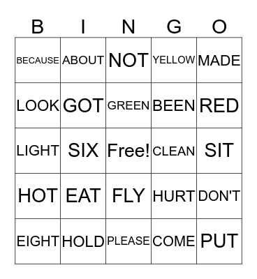 DOLCH BASIC SIGHT WORDS Bingo Card