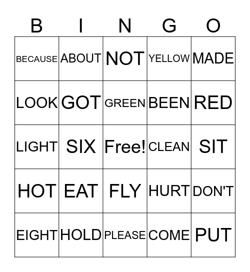 DOLCH BASIC SIGHT WORDS Bingo Card