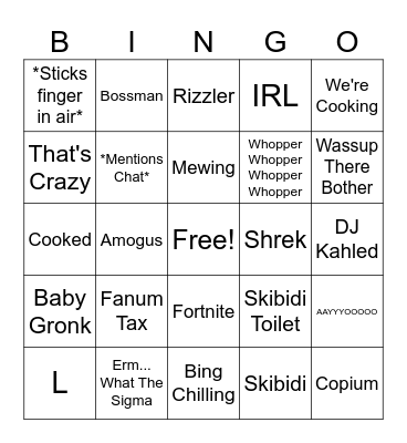 Brain Rot Bingo Card