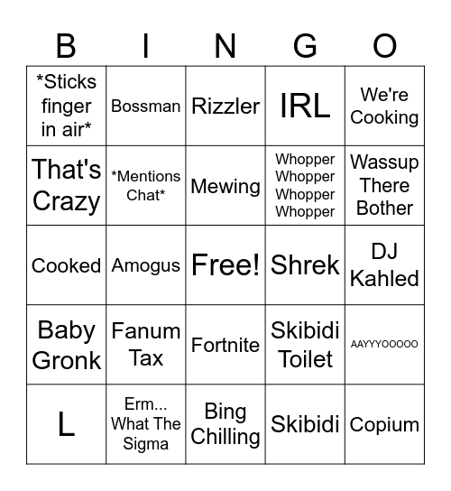 Brain Rot Bingo Card