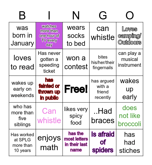 SPLG BILLING CLERKS Bingo Card