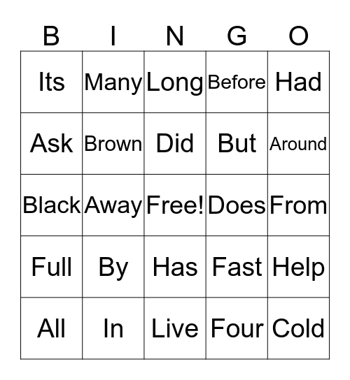DOLCH BASIC SIGHT WORDS Bingo Card