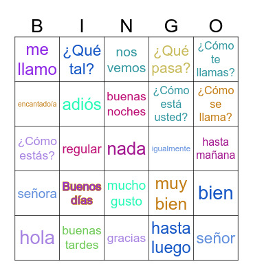 SPANISH GREETINGS Bingo Card