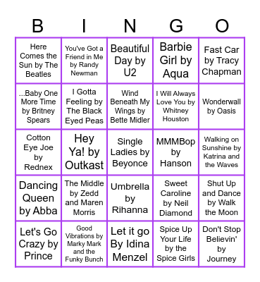 Songs You Should Know Music Bingo Card