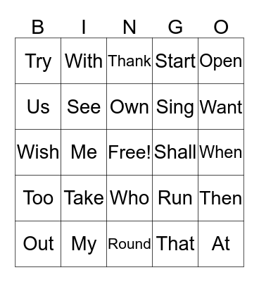 DOLCH BASIC SIGHT WORDS Bingo Card