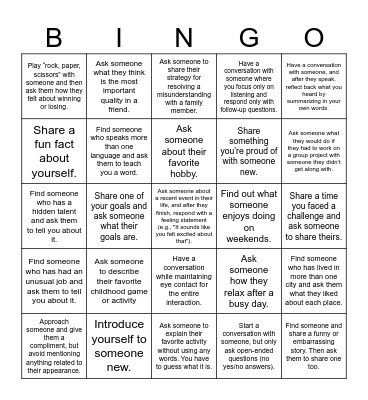 Social Skills Bingo Card