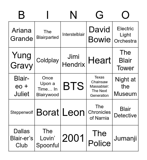Magic Music, Title:, and Movies Starring Blair Bingo Card